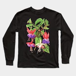 Fuchsia flowers - botanical illustration Long Sleeve T-Shirt